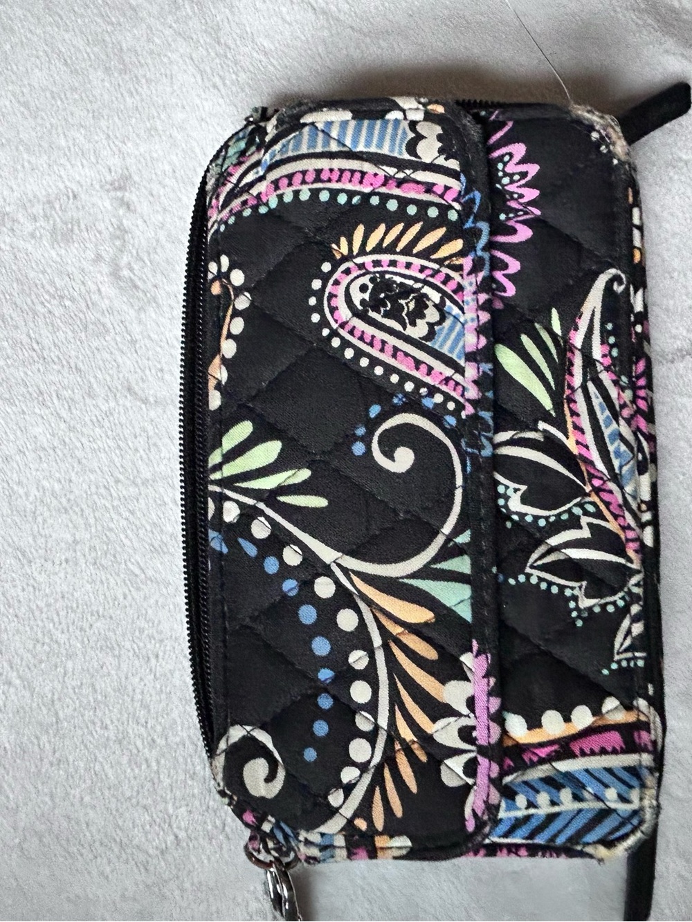 Vera Bradley Black Quilted Zip Wallet with Pastel Paisley